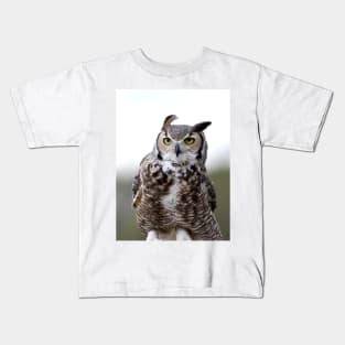 Windy Great Horned Owl Kids T-Shirt